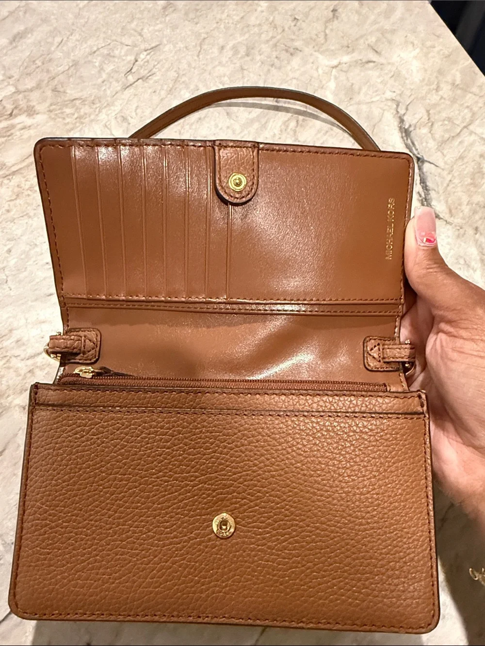 Michael Kors Brown Pebbled Leather Crossbody Wallet with Gold Hardware